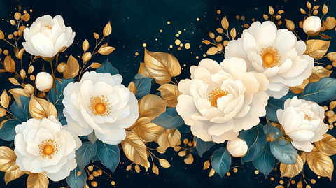 白牡丹金叶图案