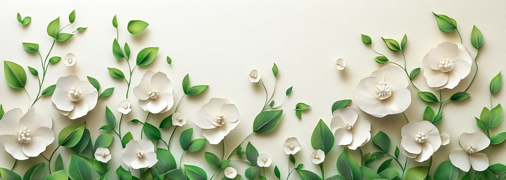 白花绿叶纸雕墙饰