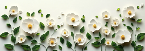 白花绿叶纸雕墙饰