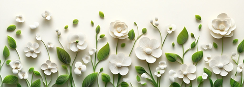 白花绿叶纸雕墙饰