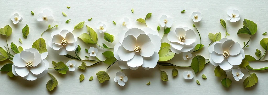 白花绿叶纸雕墙饰