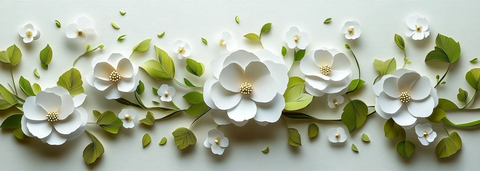 白花绿叶纸雕墙饰