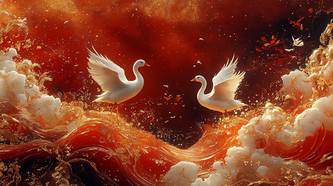 白鹅金羽漩波图