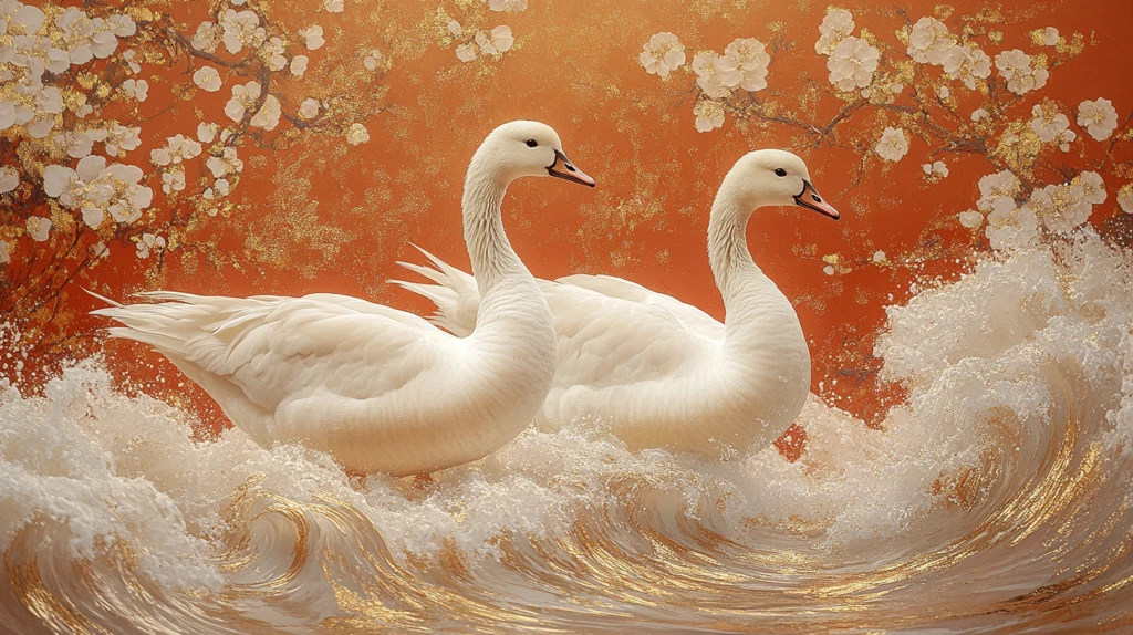 白鹅金羽漩波图