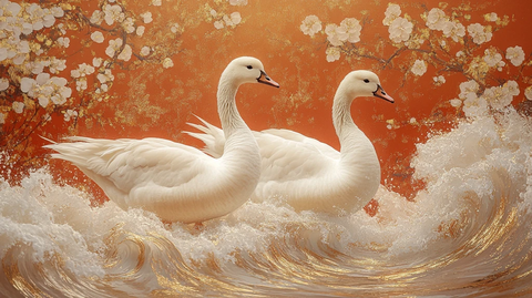 白鹅金羽漩波图