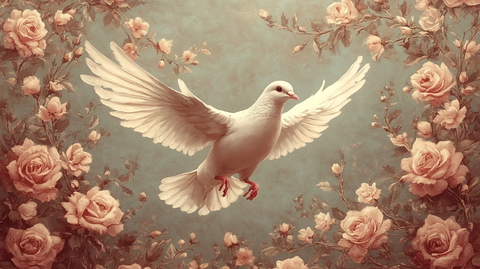和平之鸽与玫瑰花环