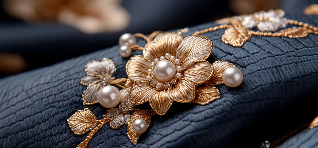 金色珍珠花卉刺绣