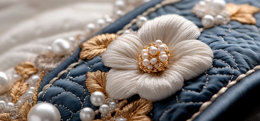 金色珍珠花卉刺绣