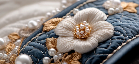 金色珍珠花卉刺绣