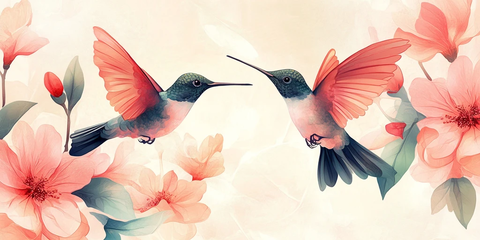 粉红蜂鸟花卉图案