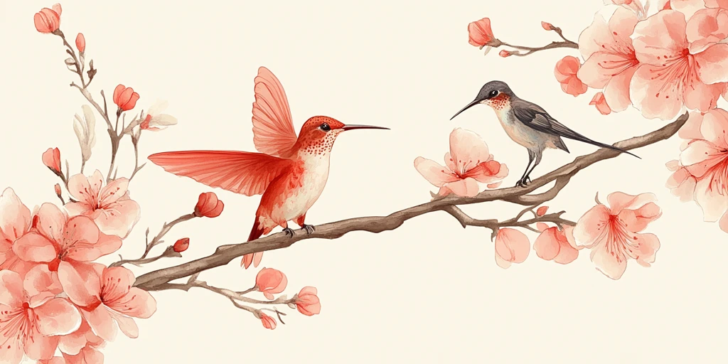 粉红蜂鸟花卉图案