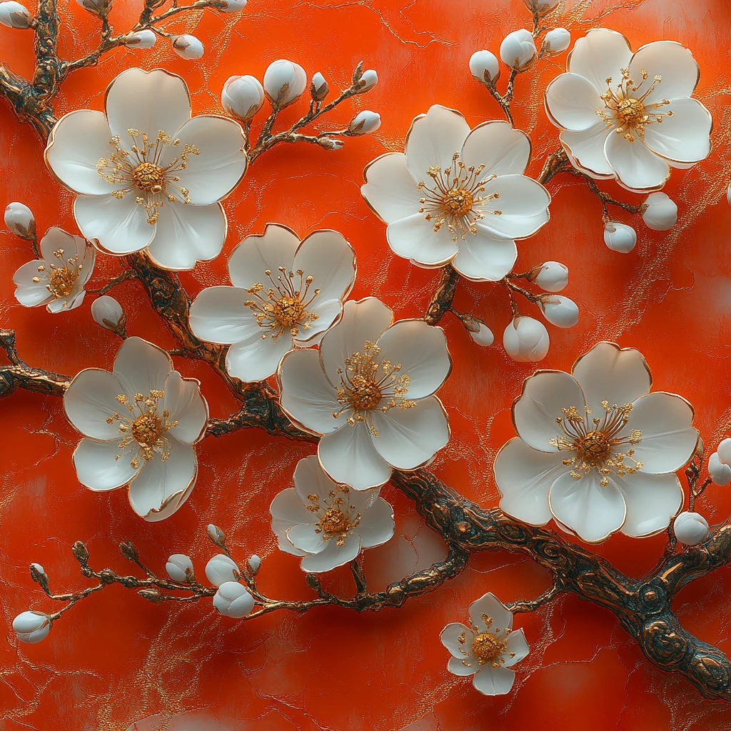 白橙梅花金枝图