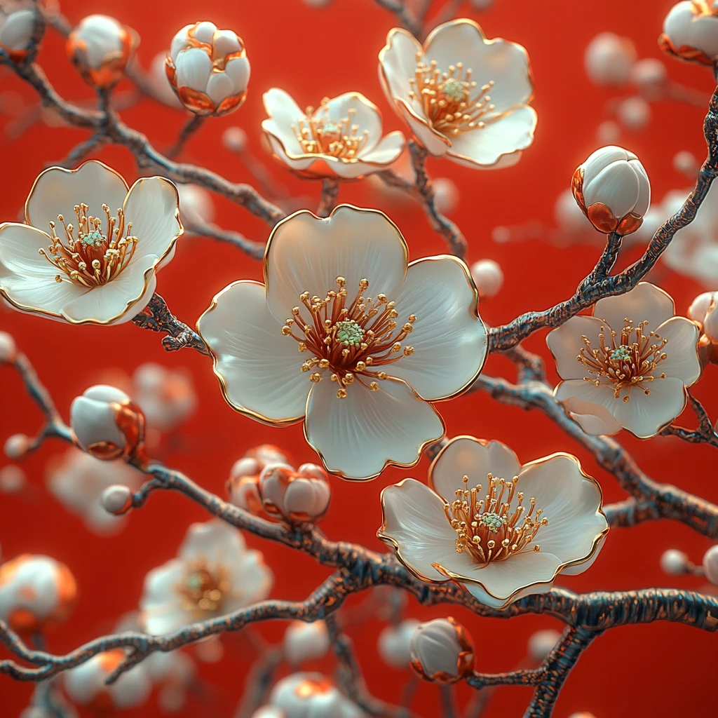 白橙梅花金枝图