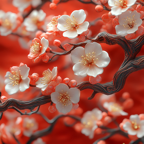 白橙梅花金枝图