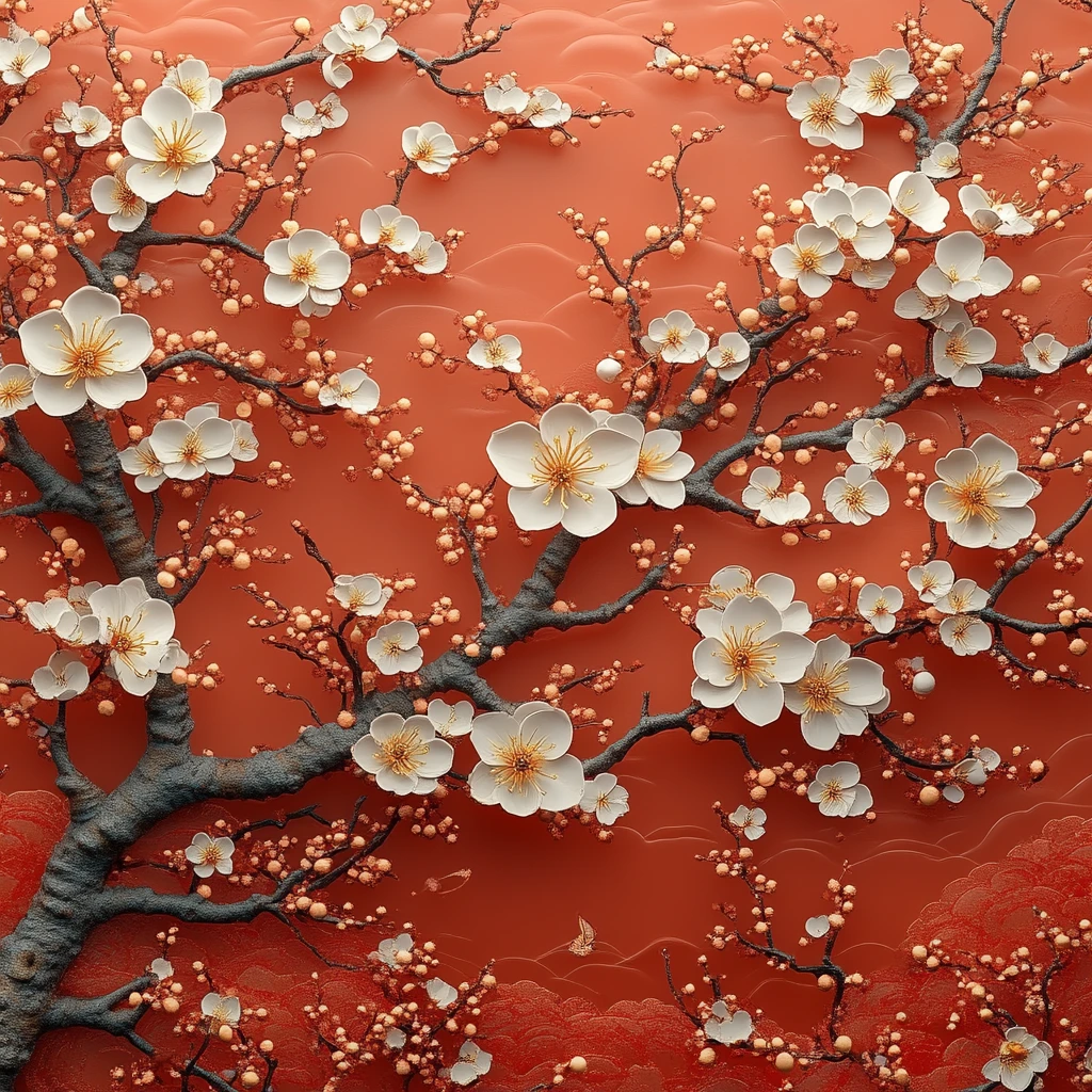 白橙梅花金枝图