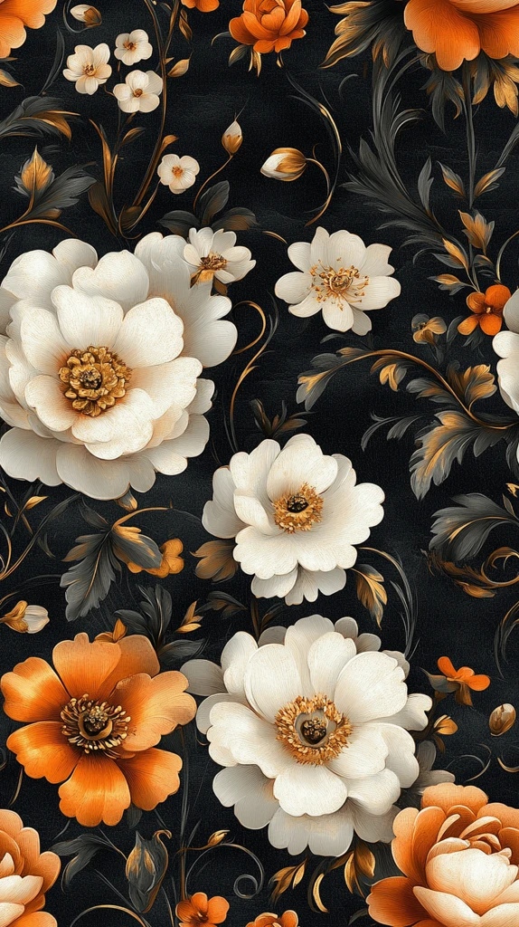 灰调复古花卉图案