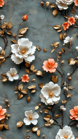 灰调复古花卉图案