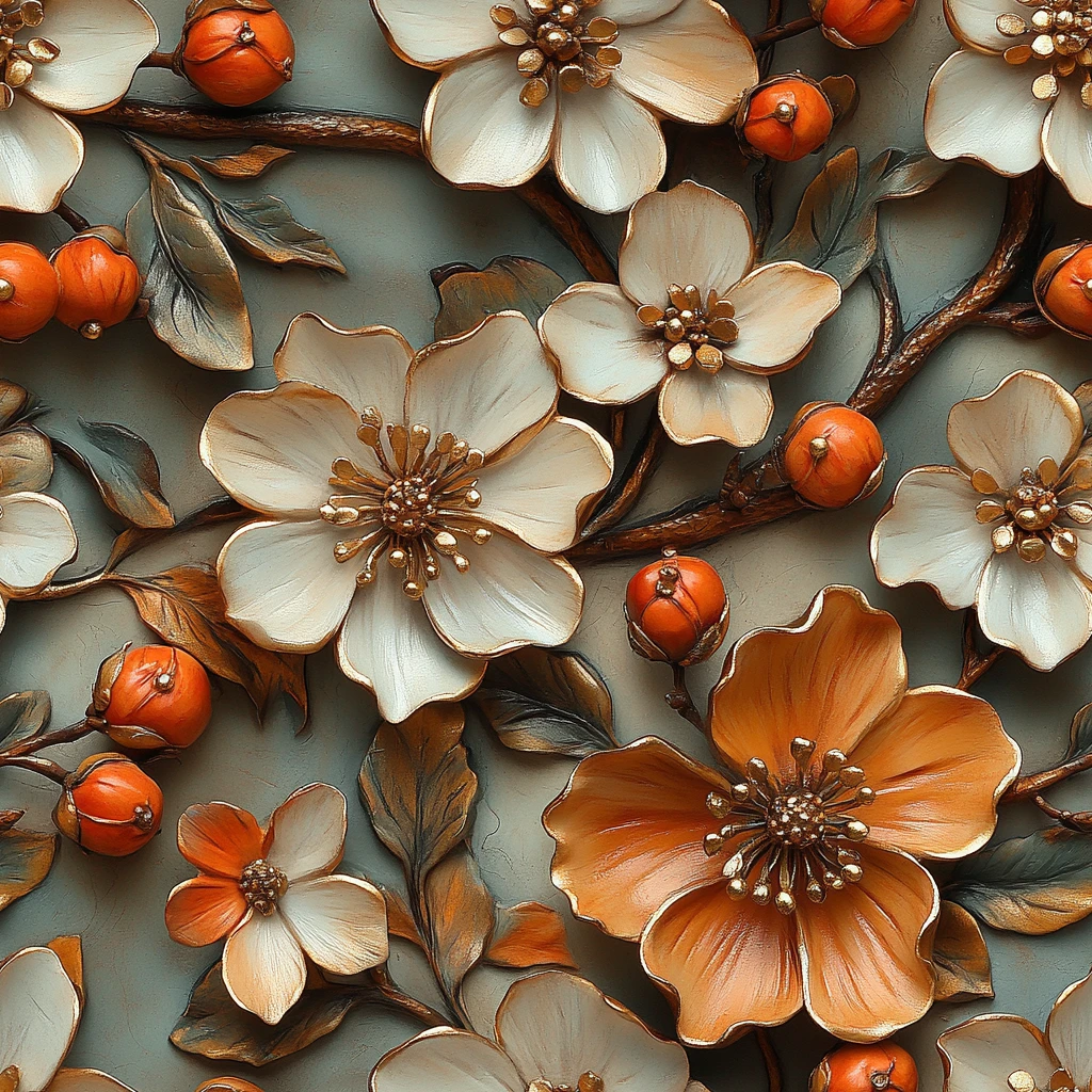 陶土花卉黄金装饰