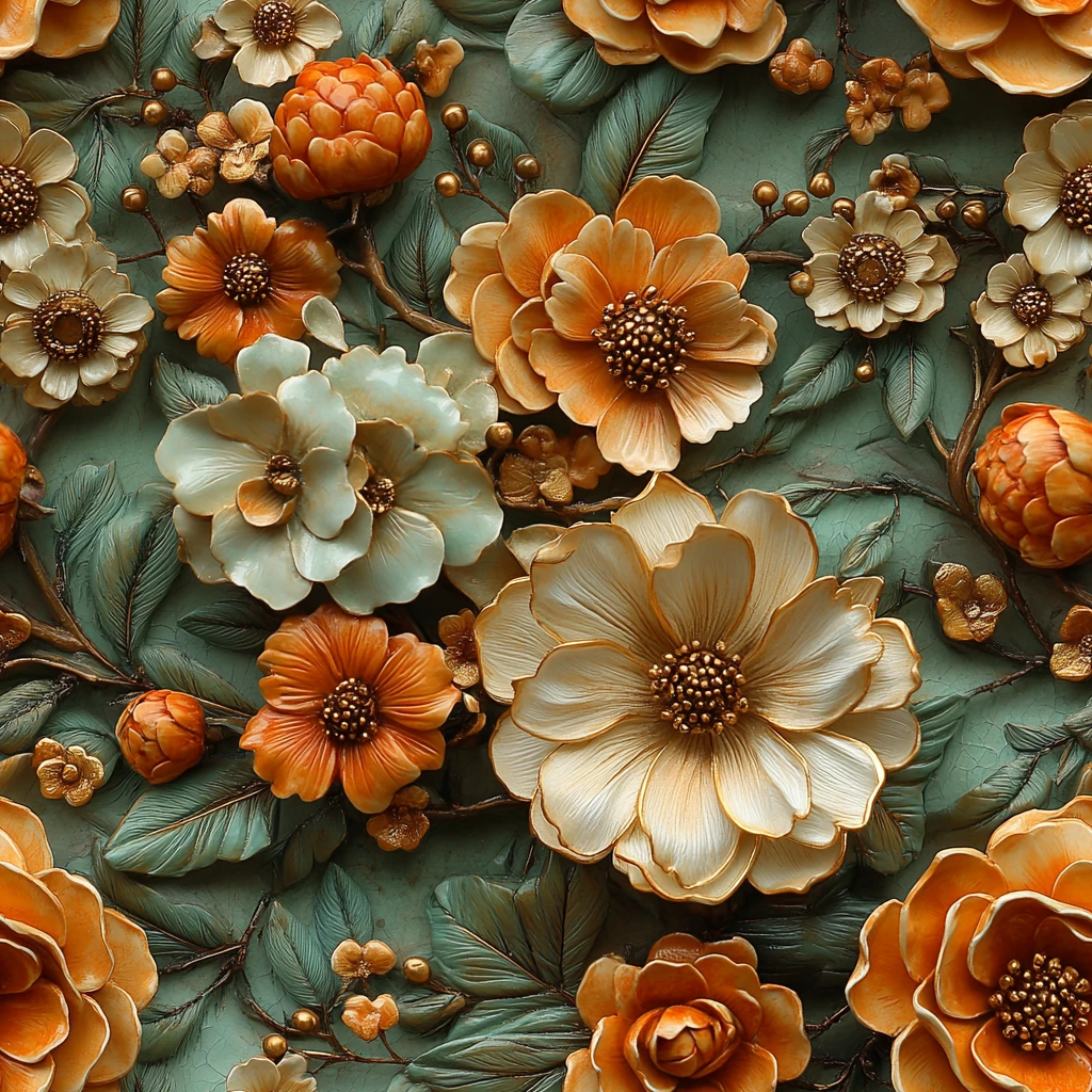 陶土花卉黄金装饰