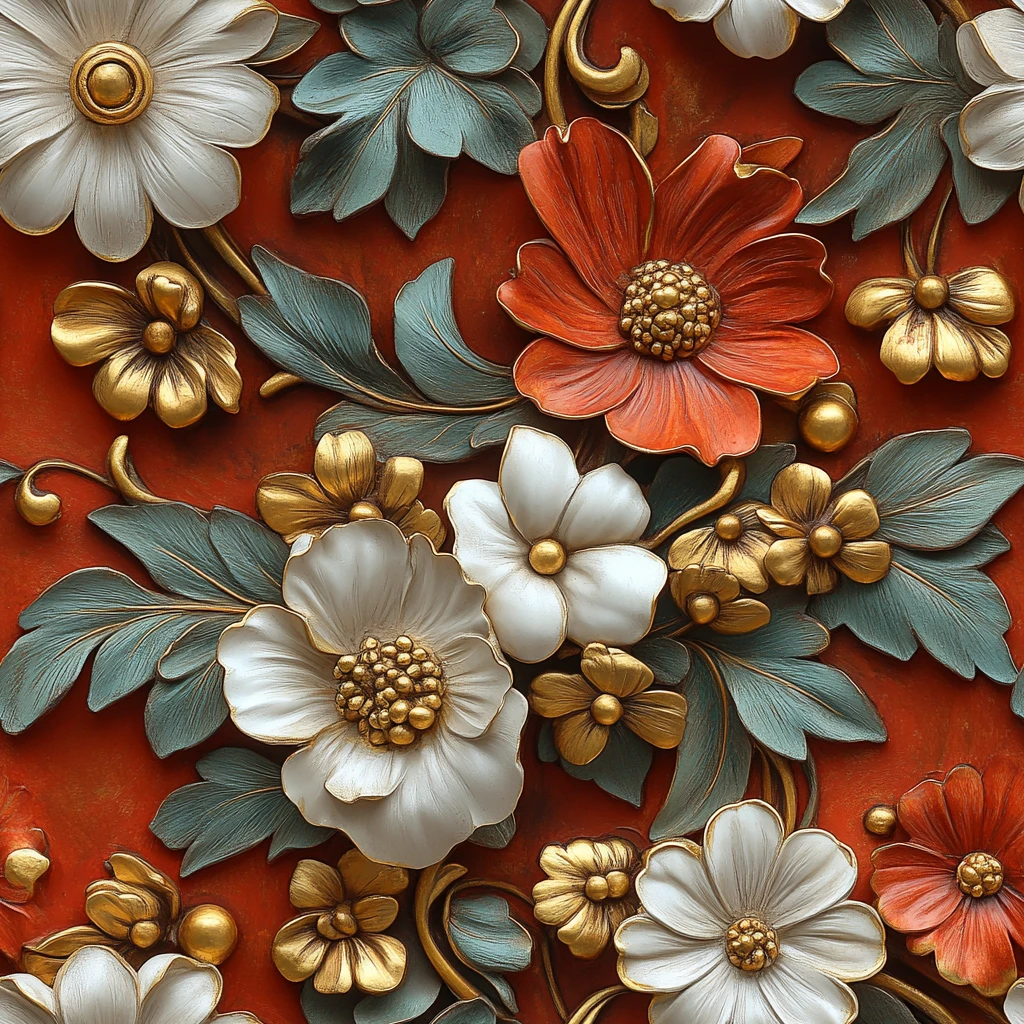 陶土花卉黄金装饰