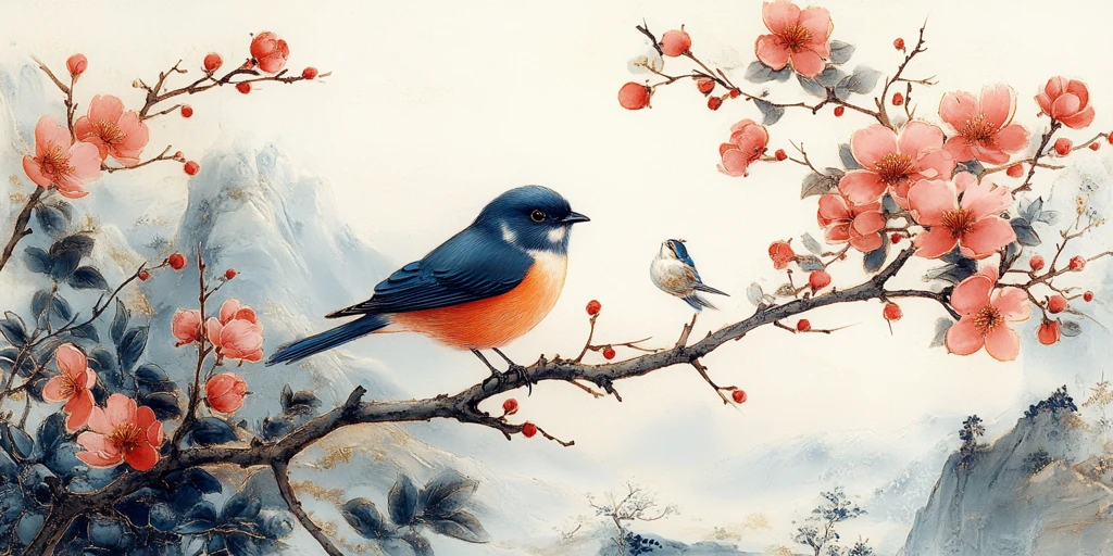 青花白底花鸟纹瓷砖