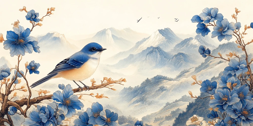 青花白底花鸟纹瓷砖