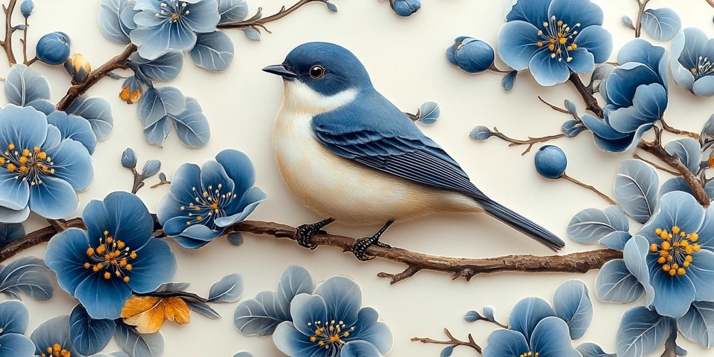 青花白底花鸟纹瓷砖