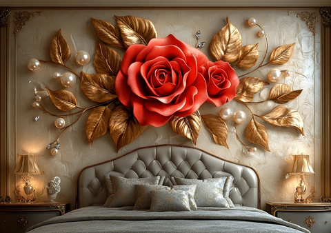 红玫瑰金叶珍珠钻石