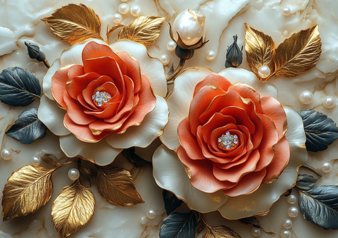 红玫瑰金叶珍珠钻石