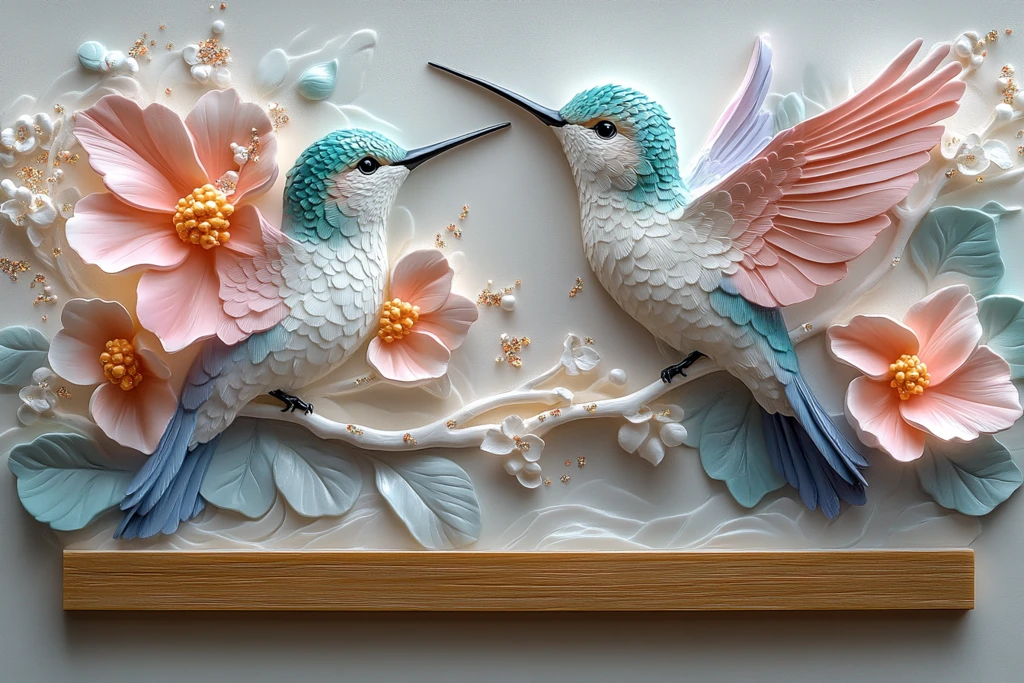 双蜂鸟拱形壁画