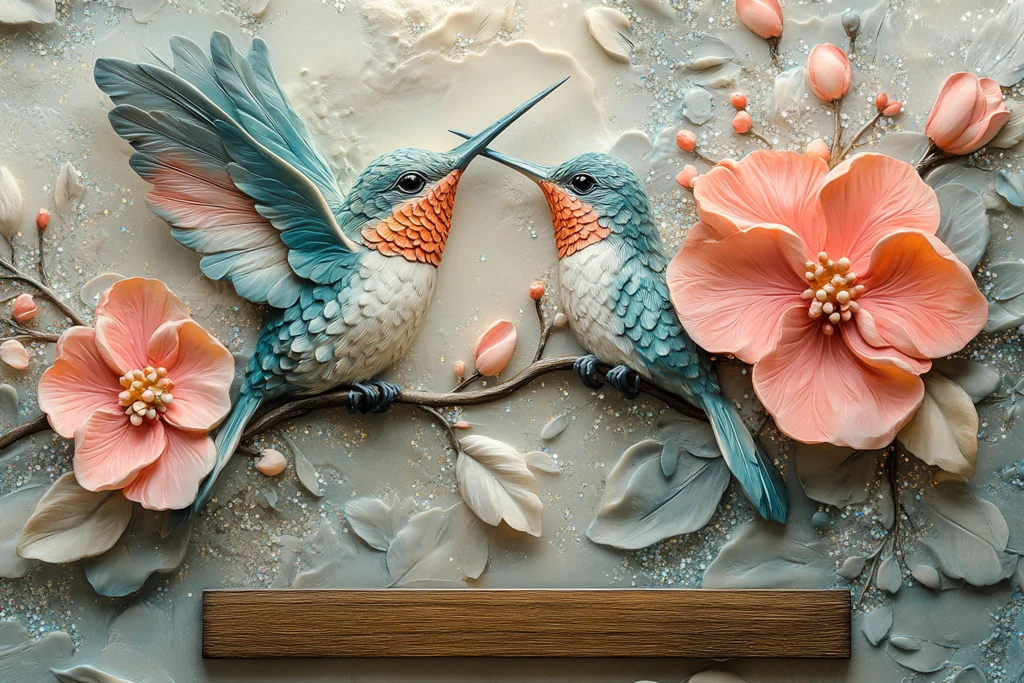 双蜂鸟拱形壁画