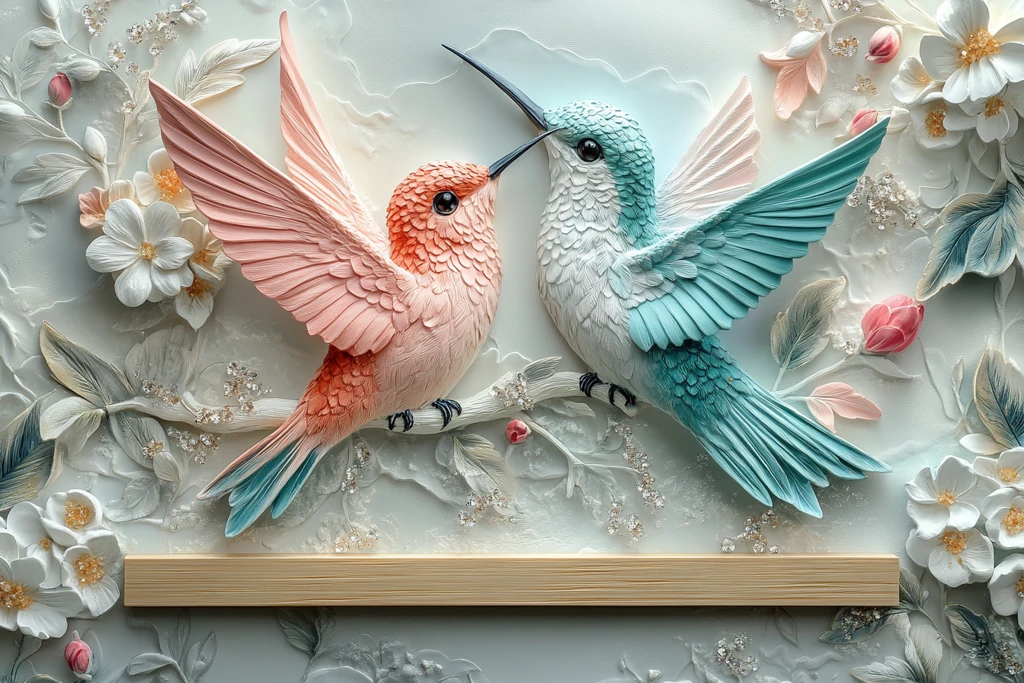 双蜂鸟拱形壁画