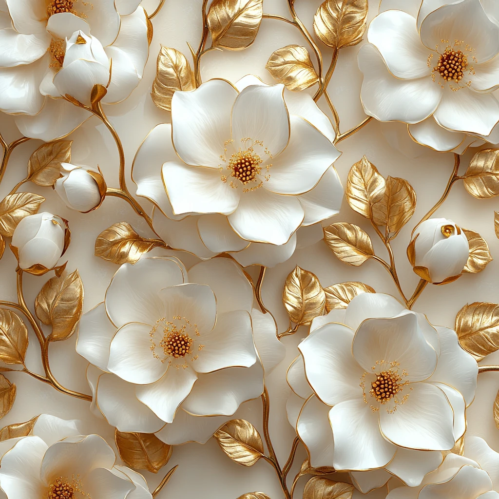 白玫瑰金叶墙纸