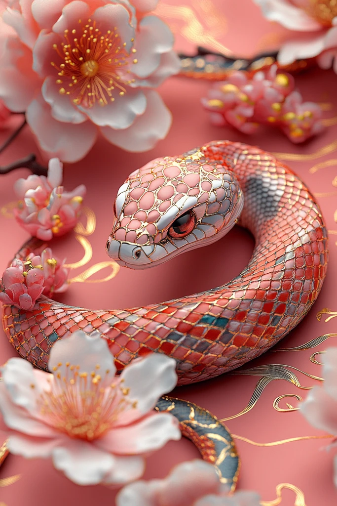 金箔蛇纹花卉图