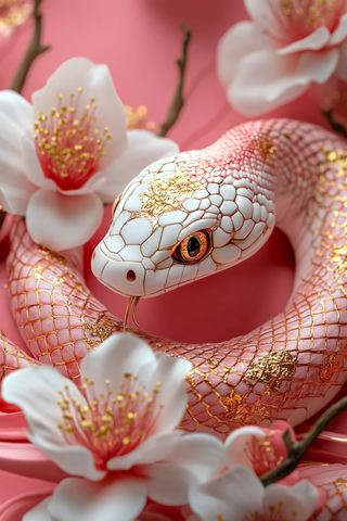 金箔蛇纹花卉图