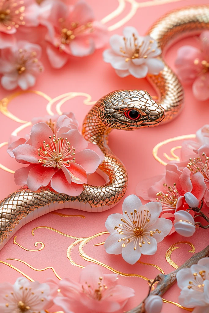 金箔蛇纹花卉图