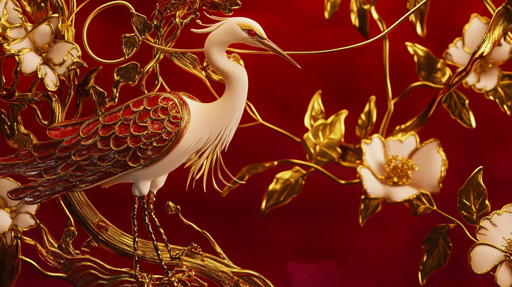 红白珐琅苍鹭图