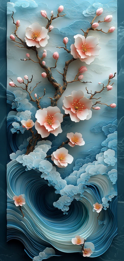 樱花波浪纸雕