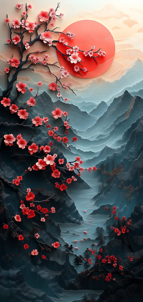 樱花山峦纸艺