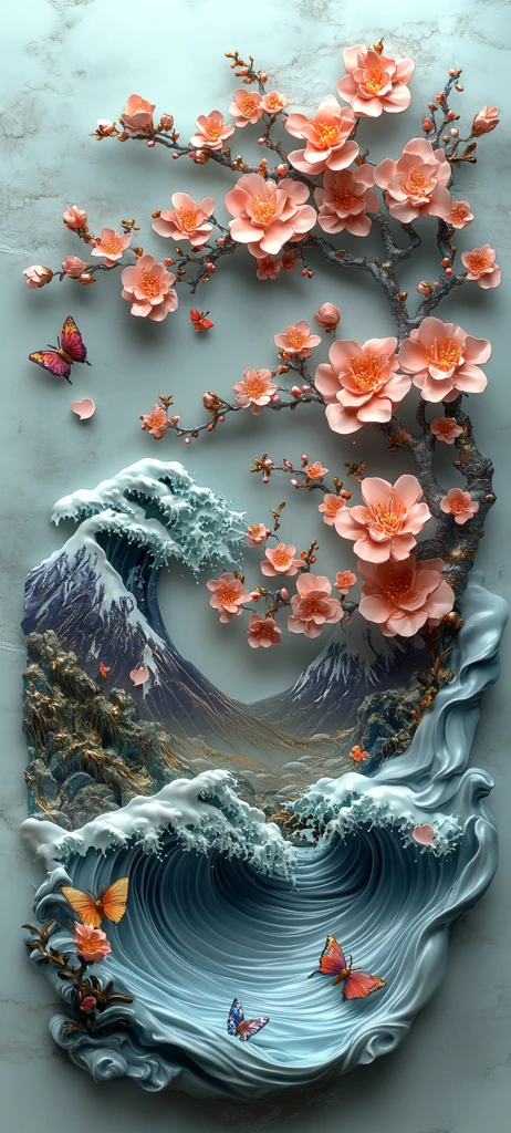 樱花波浪与富士山