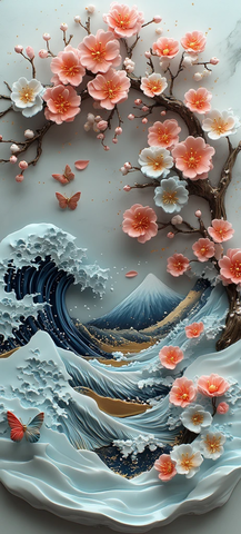 樱花波浪与富士山