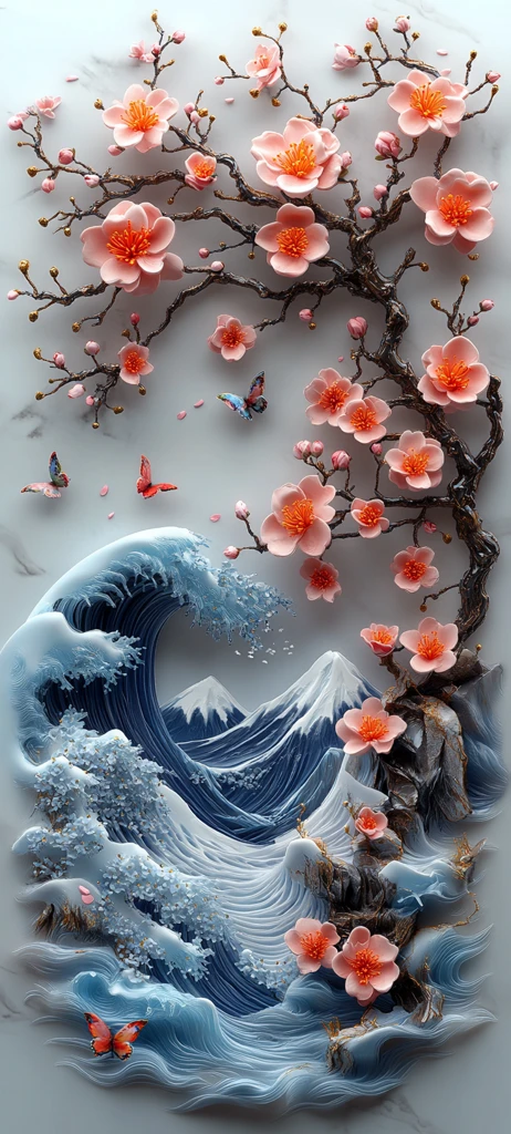 樱花波浪与富士山