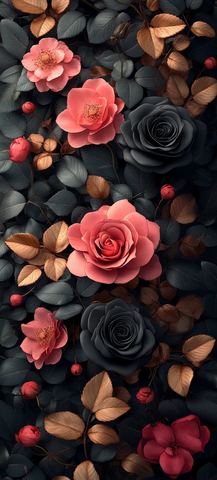 黑玫瑰花簇图案