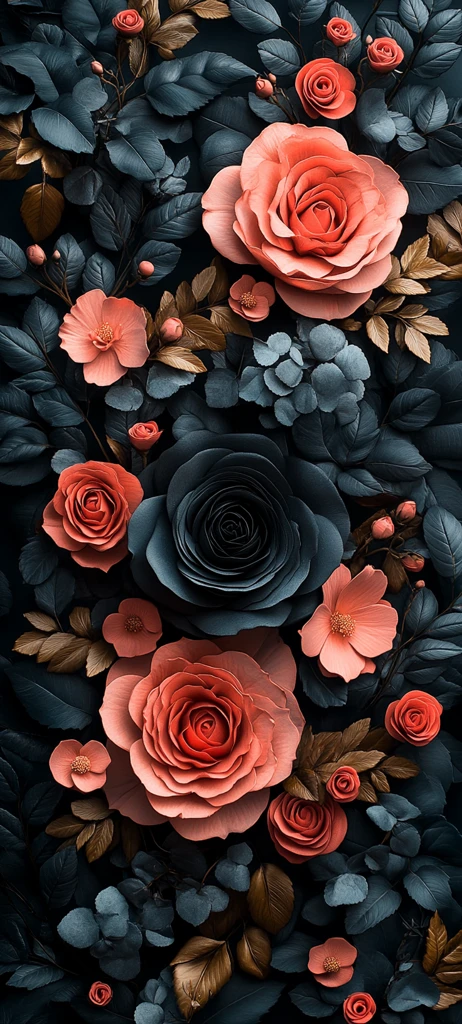 黑玫瑰花簇图案