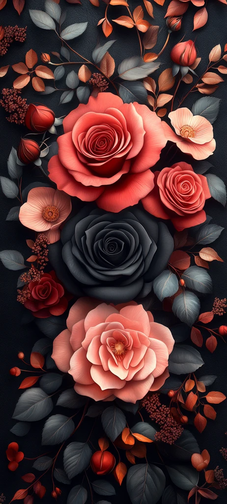 黑玫瑰花簇图案