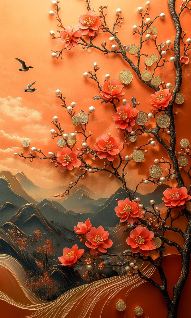 梅花珠帘金花墙