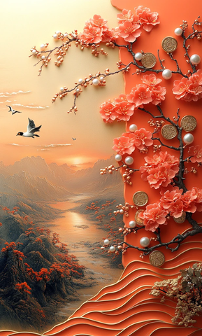 梅花珠帘金花墙