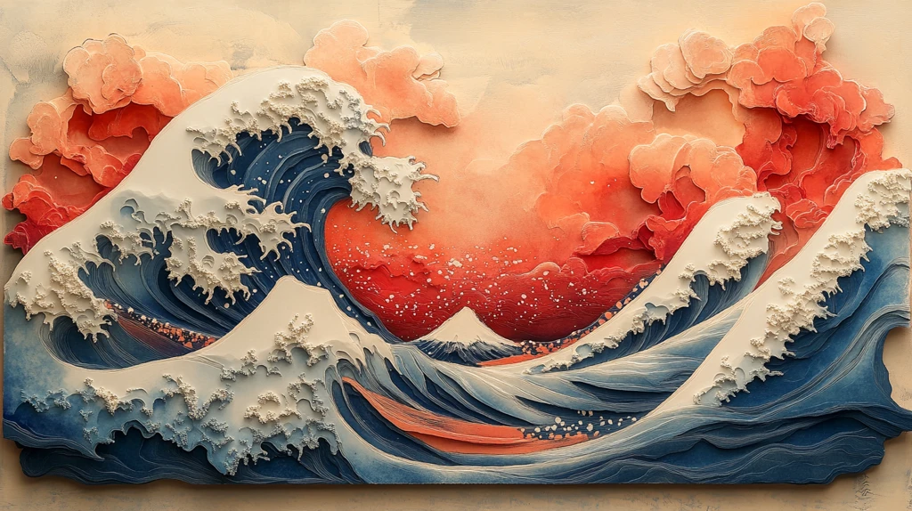 海浪木刻版画
