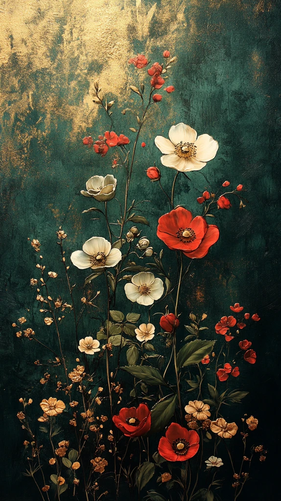 金绿茶叶花绘图