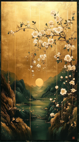 金绿茶叶花绘图